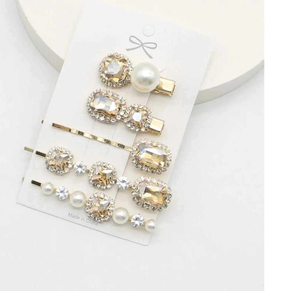 Luxe Rhinestone Statement Gold Tone Hair Pins Clips Set